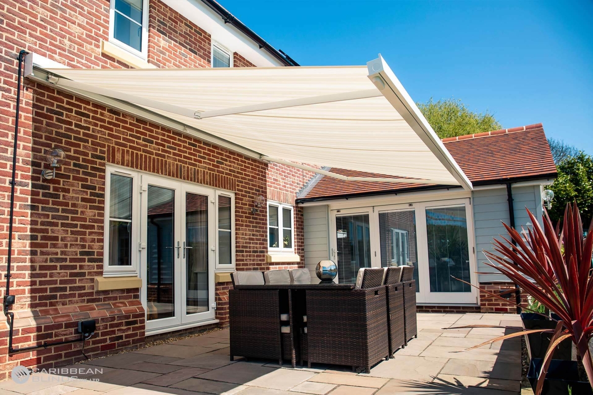 White Cuba Awning over patio area